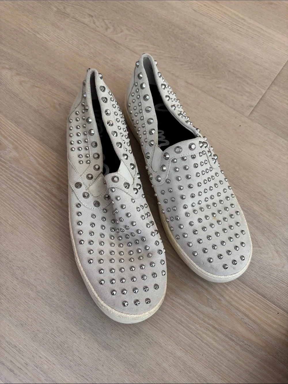 Sam Edelman Beige Studded Slip-On Sneakers